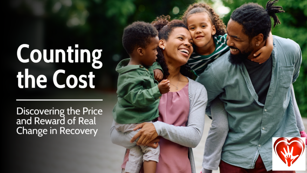 A happy young family. A mother carrying a 2-year-old son in her arms. A father carrying a four-year-old daughter on his back. All smiling and happy.